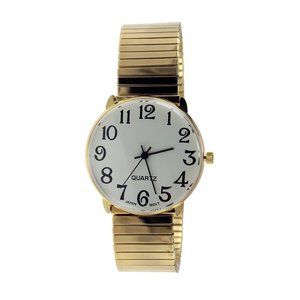 Mens Gold Stretch Band Watch Easy Read Dial